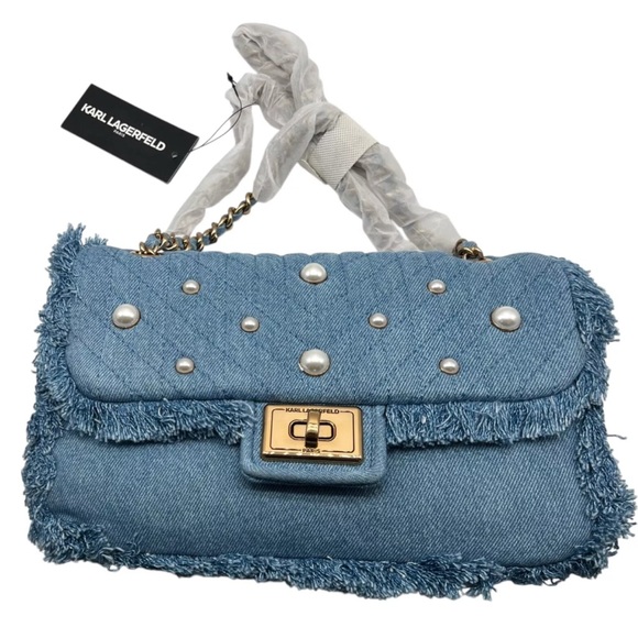 Karl Lagerfeld Handbags - Karl Lagerfeld Blue Studded Denim Shoulder Bag